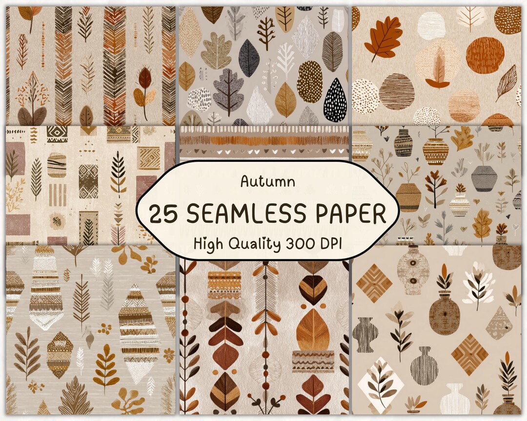 Cozy Autumn Seamless Pattern Digital Paper L Printable Calm Design Fall ...