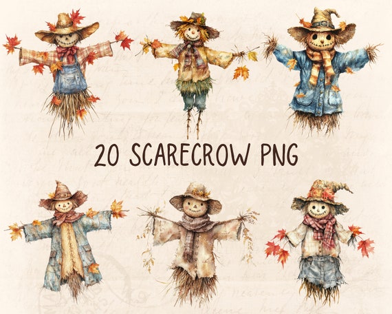 Cozy Scarecrow Design Digital Clipart l Printable Autumn Clip Art Transparent Background l Downloadable Fall Season Junk Journaling Sticker