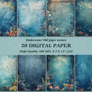 Carta digitale con design subacqueo blu scuro, stampabile sotto il mare, carta da parati con texture anticata vintage, diario commerciale della natura del paesaggio oceanico
