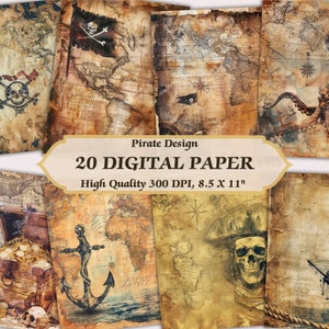 Pirate Design Vintage Digital Paper l Druckbare Distressed Texture Wallpaper l Herunterladbare Print Junk Journaling Scrapbooking Comemrcial