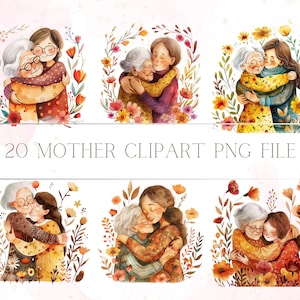 Feliz Dia das Mães Imagem Clipart digital l Design floral para impressão Clip Art para mamãe l Arquivo PNG para download instantâneo adorável mãe e filha