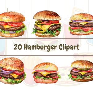 Delicioso hambúrguer imagem arquivo de clipart digital l aquarela comida clip art design l gostoso sanduíche fofo fundo transparente l comercial