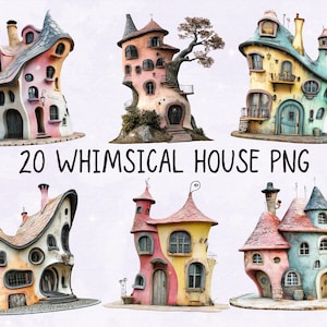 Fantazyjny Dom Pastelowe Kolory Cyfrowe Clipart l Wydrukowalny Dziwaczny Projekt Domu Clipart l Pobieralny Budynek Przezroczyste Tło