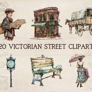 Victoriaanse tijdperk straten object clipart l afdrukbare sticker clip art afbeelding transparante achtergrond l vintage oud ontwerp l commerciële journaling