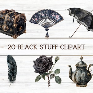 Luxe donkerzwarte kleur vintage spullen digitale clipart l afdrukbare transparante achtergrond sticker l downloadbare afbeelding commercieel plakboek