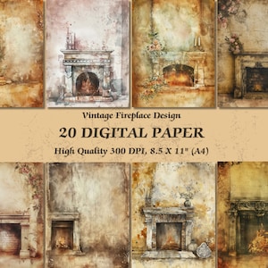 Warmen Kamin Design Digitales Papier l Vintage Alte Textur Wohnzimmer Hintergrundbild l Herunterladbare Seite Kommerzielle Scrapbooking Verwenden