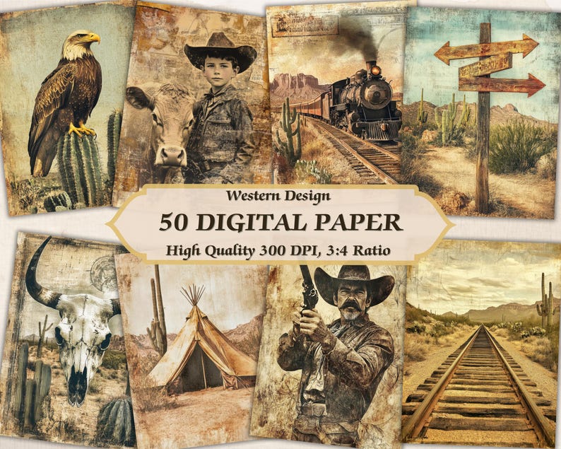 Vintage Western Style Digital Paper L Printable Distressed Old Texture ...