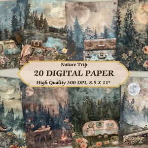 Kalme nacht natuur reis digitaal papier l afdrukbare humeurig reizen bos behang l downloadbare vintage oude textuur scrapbooking ongewenste dagboek