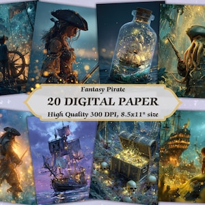 Magical Pirate Fantasy Design Digital Paper l Printable Enchanted Nautical Wallpaper l Downloadable Junk Journal Scrapbook Decoration Decor