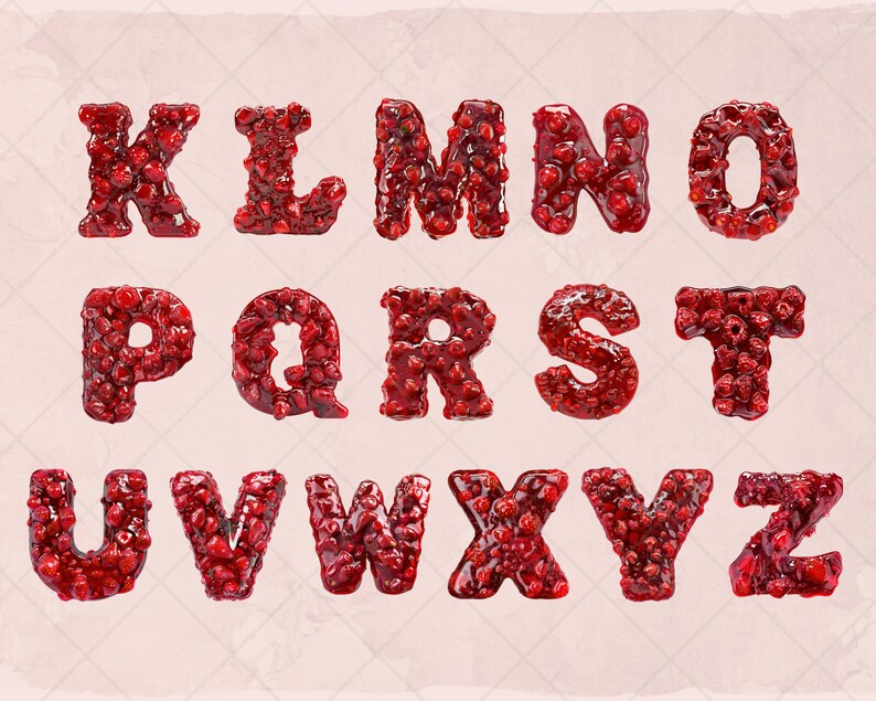 Raspberry Sign Letters Sweet Strawberry Jam Texture Alphabet Digital Clipart L Printable 3D ...