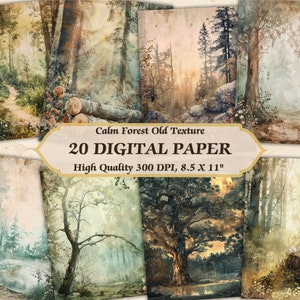 Kalm fris bos ontwerp digitaal papier l afdrukbare schone natuur landschap behang l downloadbare boom hout kunst pagina commerciële journaling