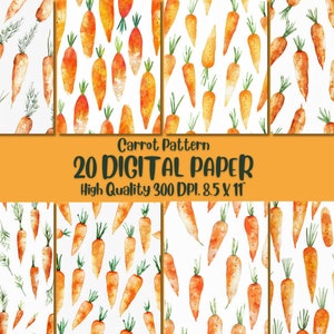 Diseño de patrón de zanahoria fresca papel digital l fondo de pantalla vegetal de color naranja imprimible l lindo fondo de acuarela vegetal l sensación cálida