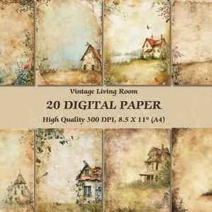 Old Texture House Design Digital Paper l Printable Vintage Landscape Wallpaper Background l Downloadable Nature Wall art Commercial Journal