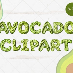 Alfabeto com textura de abacate 3D fofo, clipart digital l Design de abacate para impressão, adesivo de fundo transparente l Clip art de letras verdes para download