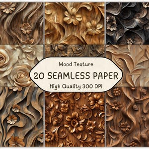 Papel digital con textura de madera floral sin costuras | Diseño de flores imprimible | Fondo de madera | Decoración descargable para diario de basura marrón