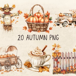 Diseño digital de otoño melancólico l Clip art imprimible de la temporada de otoño con pegatinas y fondo transparente l Calabaza descargable para diario basura