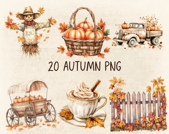 Moody Autumn Design Digital Clipart l Printable Fall Season Clip Art Sticker Transparent Background l Downloadable Pumpkin Junk Journaling
