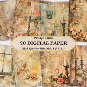 Helle Kerze Design Vintage Digital Paper l Druckbare alte Distressed Texture Moody Wallpaper l Herunterladbare Seite Journaling Scrapbooking