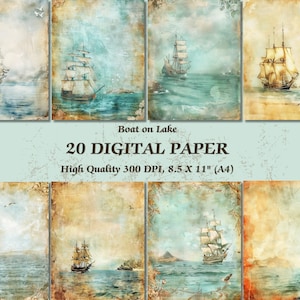 Carta digitale di design Ship on the Ocean l Carta da parati artistica vintage stampabile Scarica l Pagina scaricabile della vecchia struttura l Scrapbooking commerciale