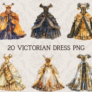 Clipart digitale di abito vittoriano di lusso | Adesivo di design vintage stampabile con sfondo trasparente | Immagine scaricabile per scrapbooking e diario spazzatura