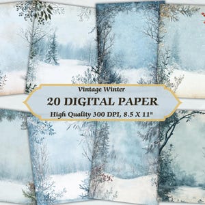 Kalm winterbos digitaal papier l afdrukbare boom met sneeuw vintage oude textuur achtergrond l downloadbare ongewenste journaling scrapbooking jpg