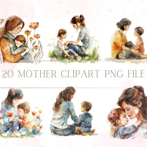 Amor mãe e filho abraço digital clip art imagem l fofo dia das mães design aquarela arte fundo transparente l uso pessoal comercial