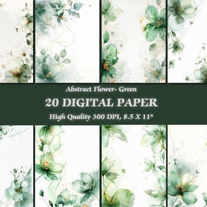 Papel digital com design de flor verde abstrata de luxo l Papel de parede floral aquarela para impressão l Fundo de clima romântico para impressão Download instantâneo