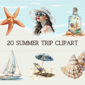 Imágenes prediseñadas digitales de vacaciones de verano calientes l Diseño imprimible de viaje a la playa Adhesivo con fondo transparente l Imágenes descargables para diario y álbum de recortes