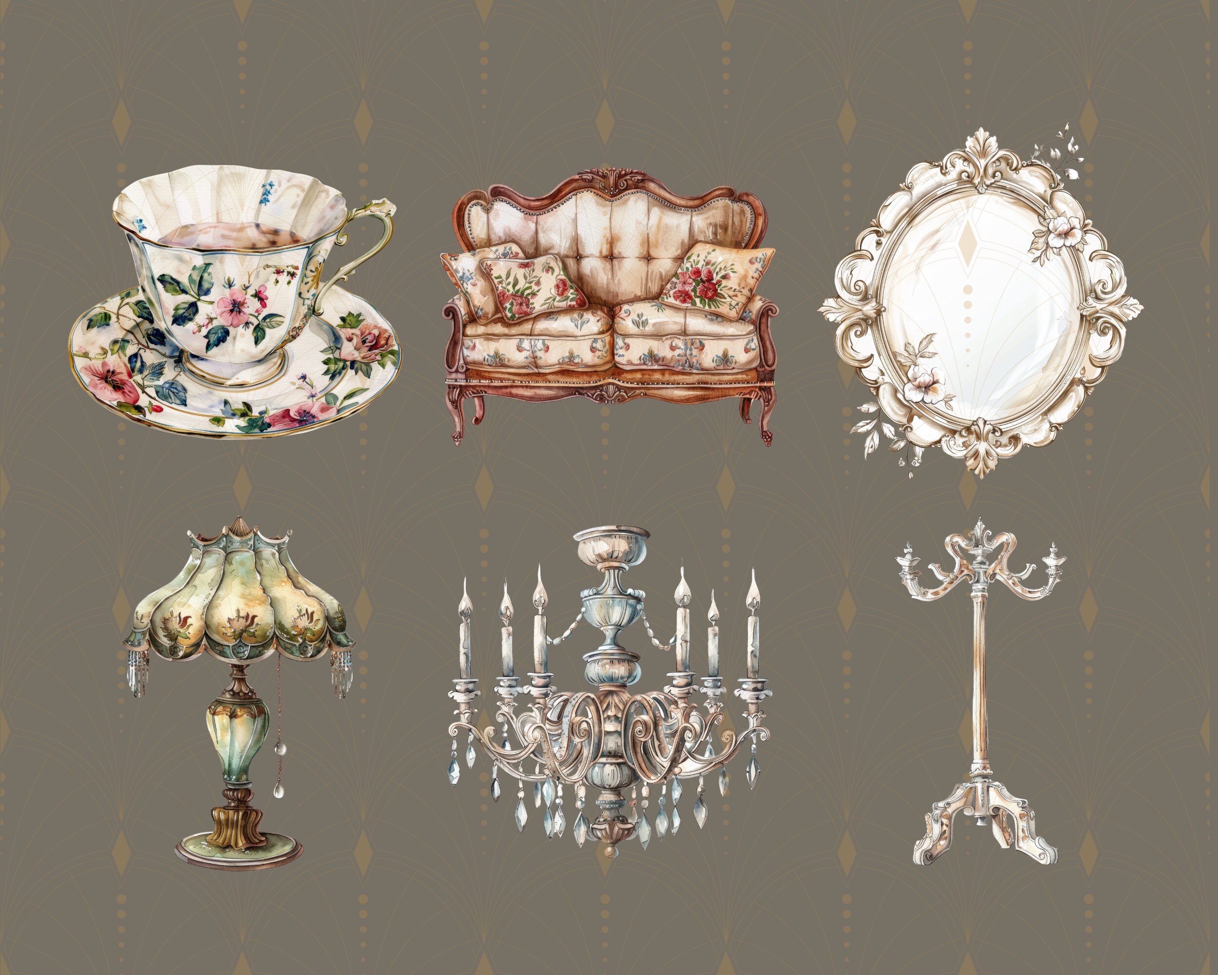 Vintage Living Room Stuff Digital Clipart L Printable Furniture Sticker ...