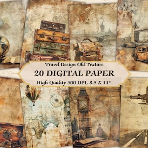 Vintage Travel Design Digitales Papier l Druckbare ruhige alte Grunge Texture Wallpaper l Herunterladbare Reise Junk Journaling Scrapbooking Dekor