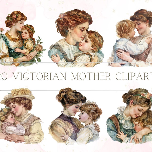 Calm Mood Victorian Mother Child Hug Image Digital Clipart File l Printable Mom Kid Love Design Print l Watercolor Transparent Background