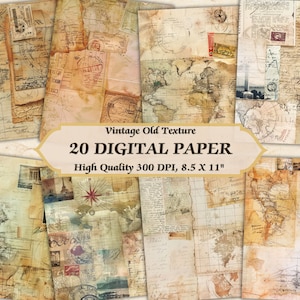 Vintage Design Alte Textur Digitales Papier l Druckbare Distressed Page Wallpaper l Herunterladbares Grunge Print Junk Journal Scrapbooking Verwenden