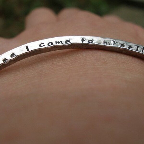 Customized Secret Poetry Bangle in Sterling Silver with new beautiful lowercase font
