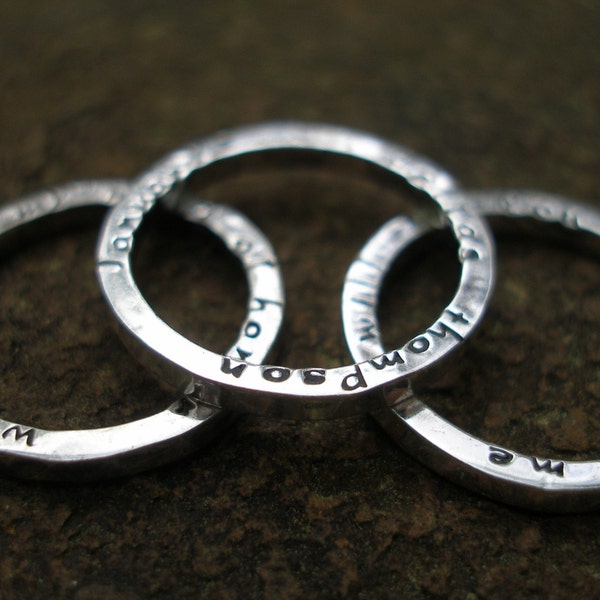 Set of Three Stackable Secret Poetry Rings in sterling and new lowercase font