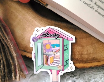 Free Little Library Sticker | Bookish Vinyl Decal for Laptops, Journals, and Water Bottles l Stickers for Kindle, Reading Journals