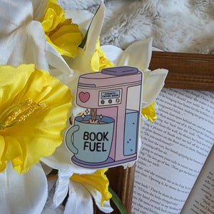 Coffee Pot Bookish Fuel Sticker:   Bookish Vinyl Decal for Laptops & Water Bottles