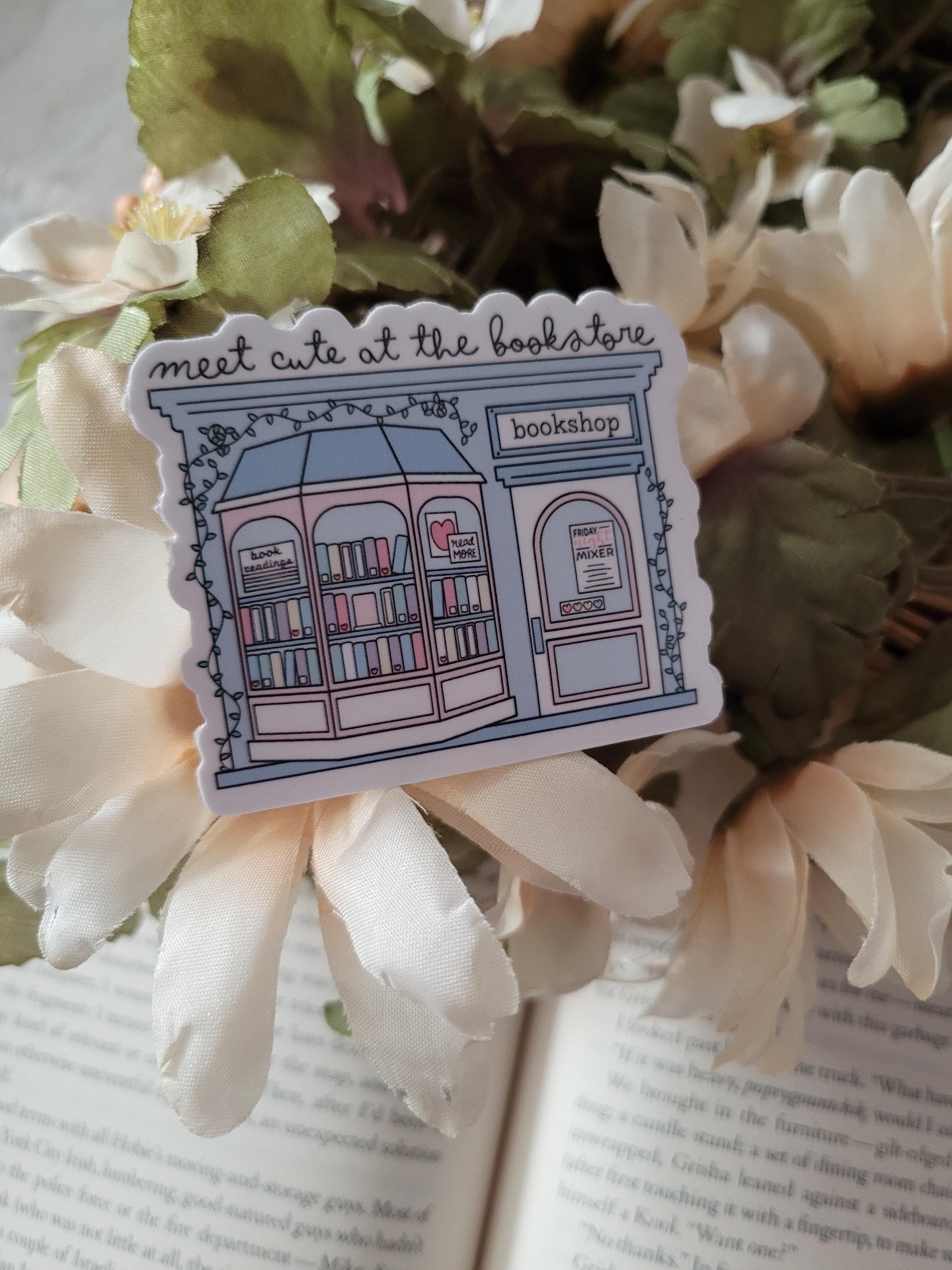 Meet Cute at the Bookstore Sticker l Bookish Vinyl Decal for Laptops, Journals, and Water Bottles l Stickers for Kindle, Reading Journals