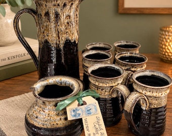 Weston Mill pottery 8 piece coffee set - coffee pot, 6 cups & milk jug
