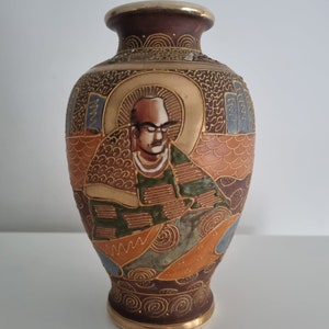 Vintage Japanese Vase, Porcelain Hand Painted Satsuma Vase