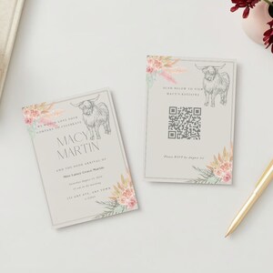 Floral Highlander Kuh Baby Shower Einladung und passende Baby Bingo Karte DIGITALE VORLAGE DATEI