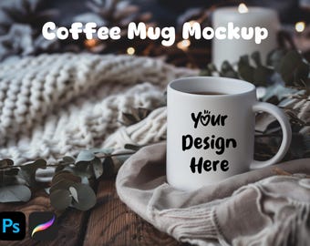 Mysig mugg med filt och ljus | Boho muggmodell för Procreate och Photoshop | Mysig livsstilsscen