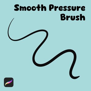 May include: A black line drawn with a smooth pressure brush, creating a wavy, flowing pattern on a light blue background. The text "Smooth Pressure Brush" is at the top of the image.