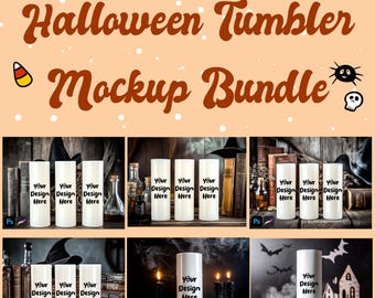 Paquete de maquetas de Halloween: 6 escenas espeluznantes de vasos, con capas para Procreate y Photoshop