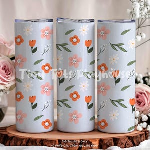 Tulip Daydream 20oz Tumbler Wrap PNG - Florales Skinny Tumbler Design mit optionalen Punkten, Straight Tumbler Sublimation Download