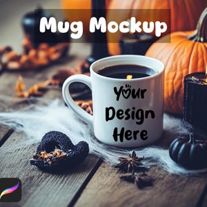 Witchy Mug Mockup – Pumpkins, Spider Webs & Candles for Procreate and Photoshop
