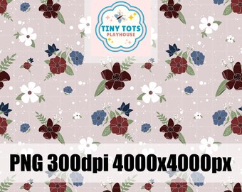 Patriotic Petals Seamless Floral Pattern – Red, White & Blue Flower PNG Background, 4000x4000px, 300 DPI, Instant Download