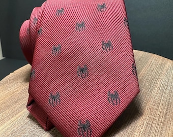 Burgundy Spider Embroidered Groom Tie: Hero Inspired Wedding Accessory