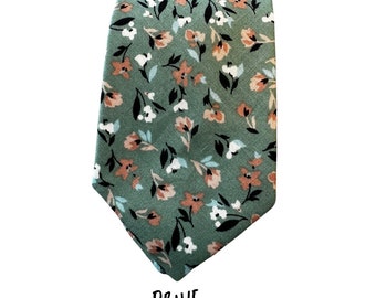Floral Men's Tie: Green Rose Design, Modern Skinny Tie