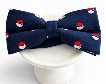 Pajarita azul marino roja y blanca, pajarita bordada inspirada en los videojuegos, regalo geek para él