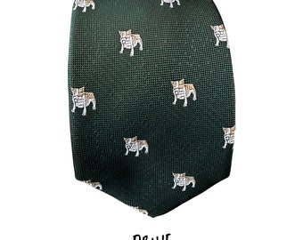 Green Bulldog Embroidered Tie: Novelty Animal Necktie